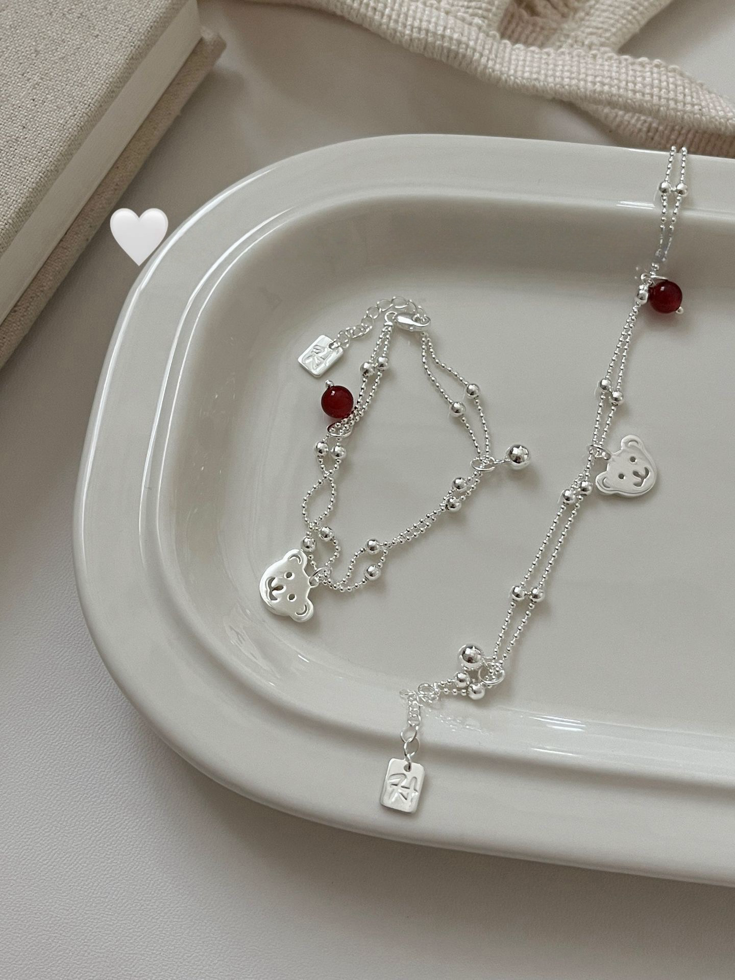 Red Agate Bear Charm Bracelet