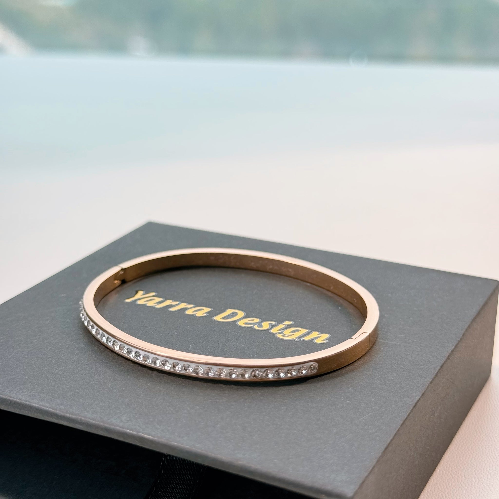 Single Row Crystal Bangle – Rose gold