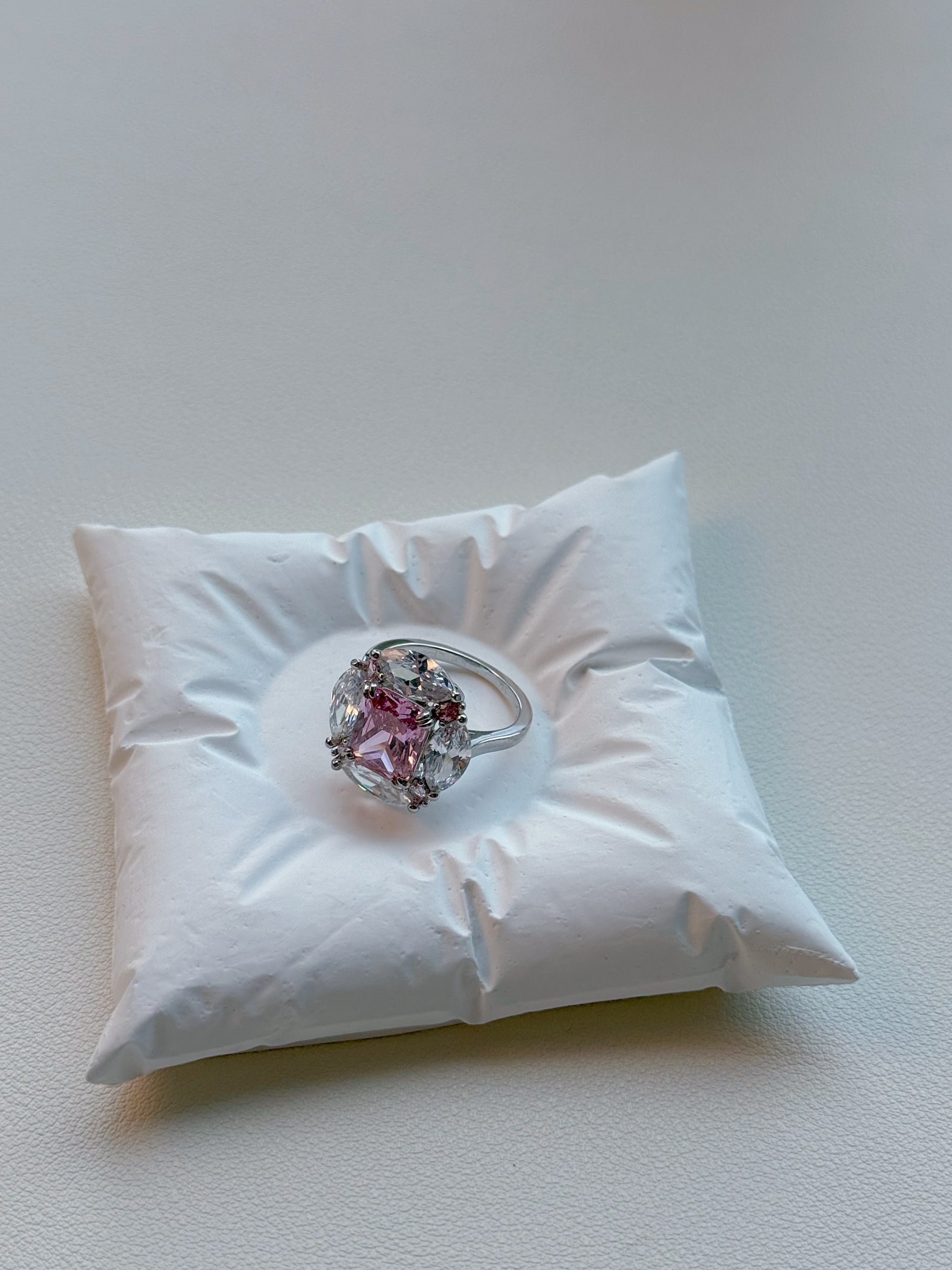 Pink Cushion-Cut Statement Ring with Halo Crystals