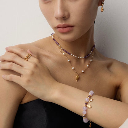 【Premium Quality】S925 Silver Bracelet with Natural Pearl, Amethyst & Aquamarine