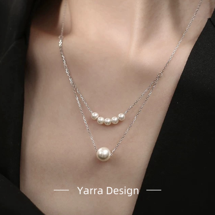 Layered Pearl Pendant Necklace – 925 Silver
