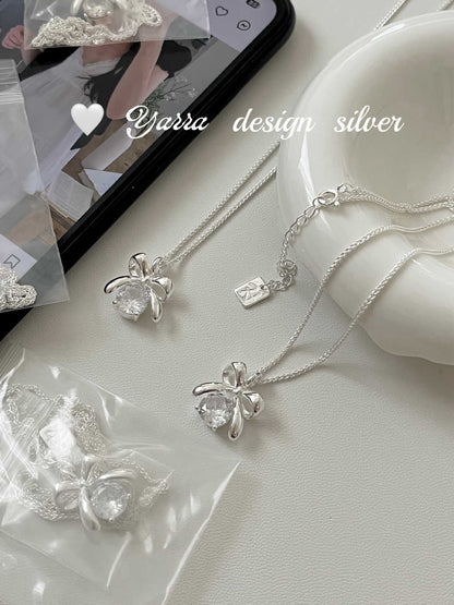 S925 Sterling Silver Bow Necklace – Minimal Chic