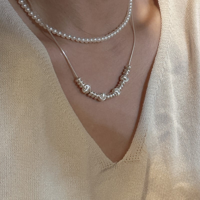 925 Sterling Silver Bow Bead Necklace