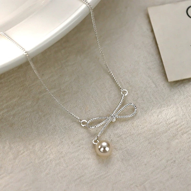 【Premium Quality】925 Sterling Silver Bow Bead Necklace