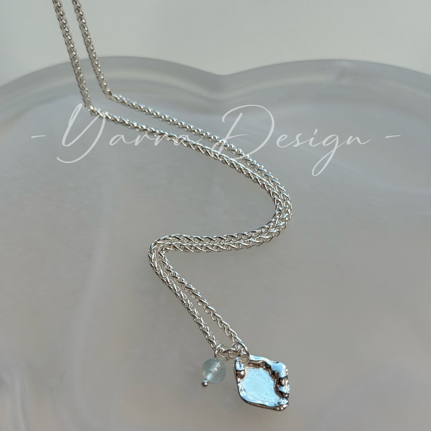 Faceted Rhombus Blue Agate S925 Sterling Silver Necklace