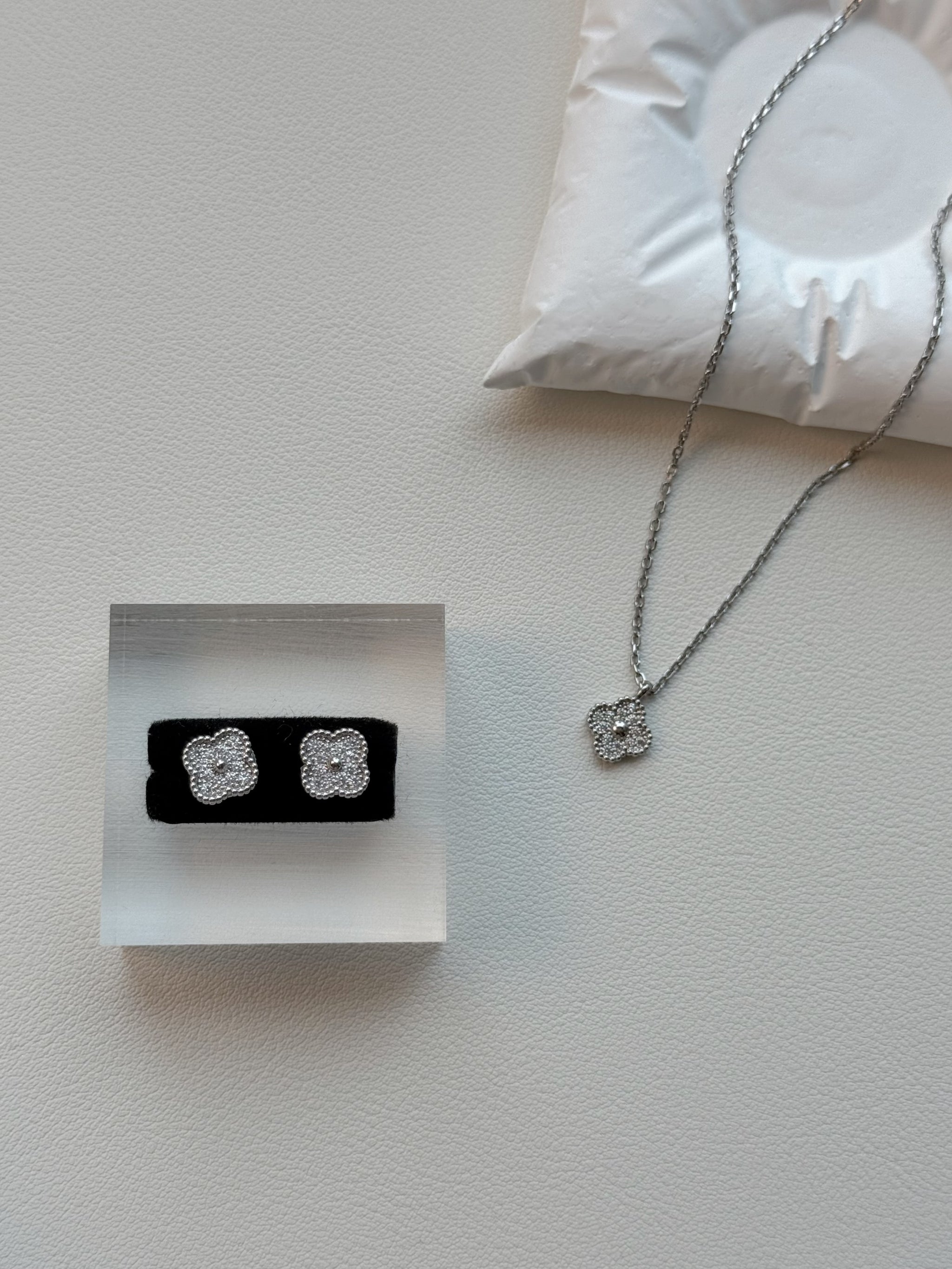 Full Pave Clover Necklace & Earrings