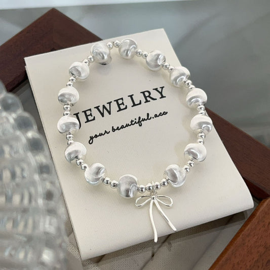 Minimalist Brushed Bead S925 Sterling Silver Bracelet