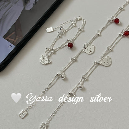 Red Agate Bear Charm Bracelet