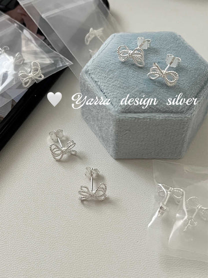 S925 Sterling Silver Layered Hollow Bow & Twist Knot Stud Earrings