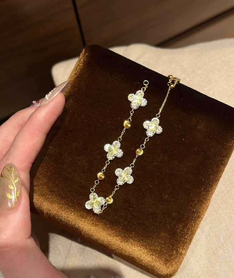 Luxury Gold Clover Bracelet with Diamond Accents