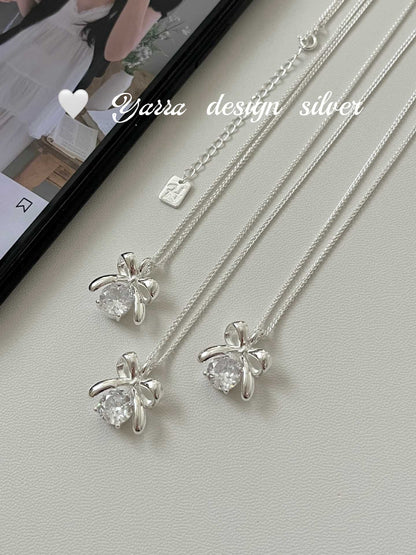S925 Sterling Silver Bow Necklace – Minimal Chic