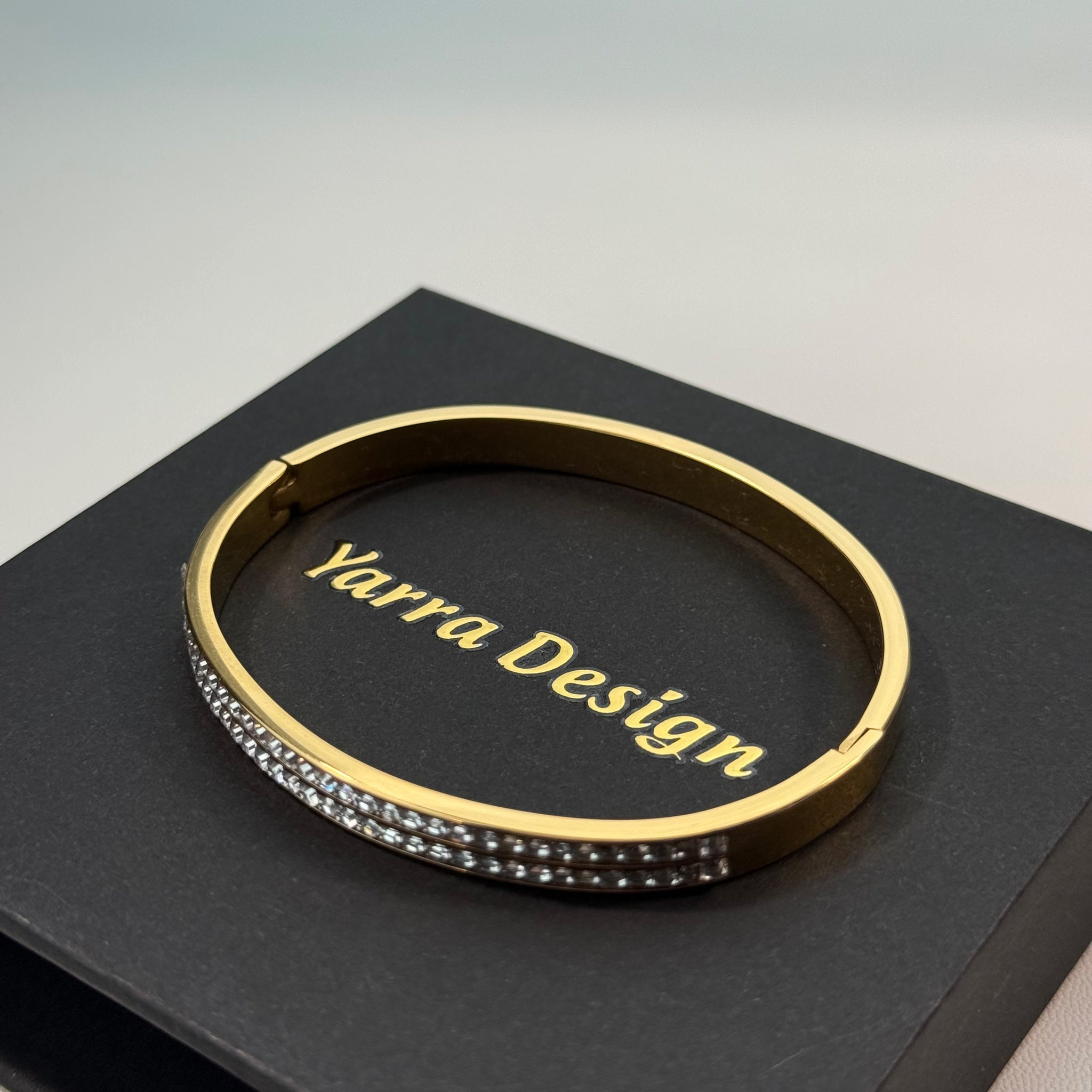 Double Row Crystal Bangle - Gold