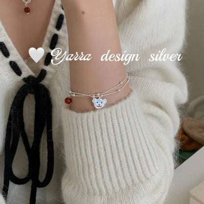 Red Agate Bear Charm Bracelet