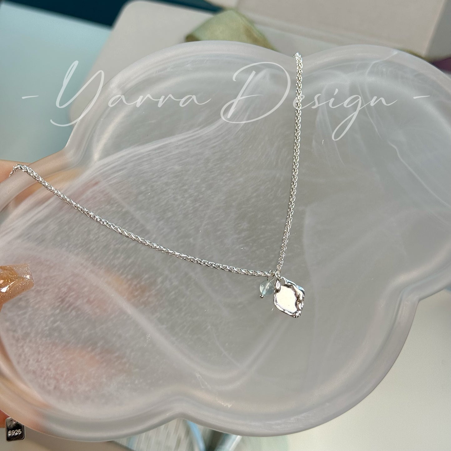 Faceted Rhombus Blue Agate S925 Sterling Silver Necklace