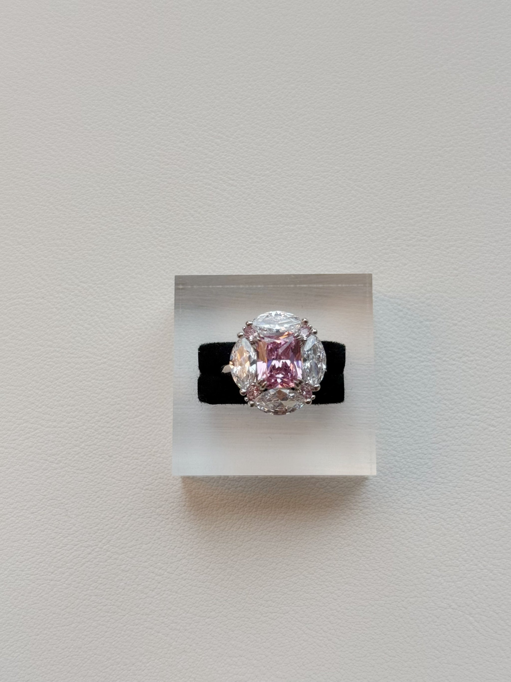Pink Cushion-Cut Statement Ring with Halo Crystals