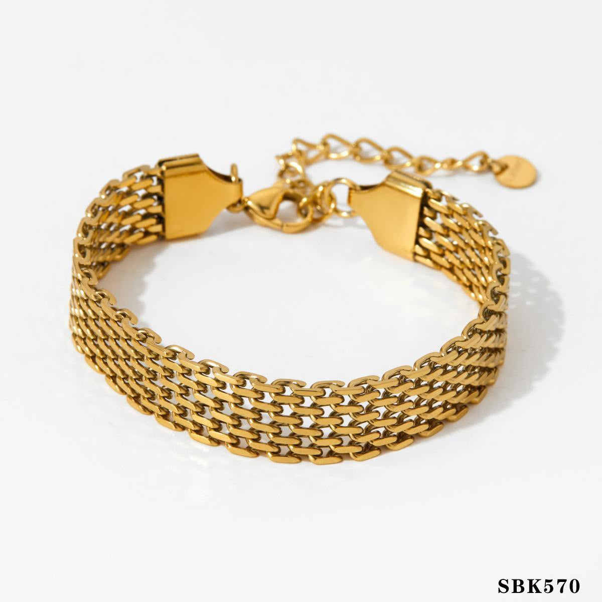 Stacked Combination Diamond-Set Heart Stainless Steel Bracelet