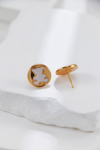 【Premium Quality】S925 Silver Vintage Gold-Plated White Shell Bear Stud Earrings