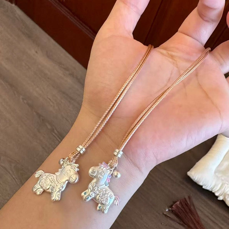 S999 Fine Silver Palace-Style Enamel Pendant Necklace – Handmade Horse Charm