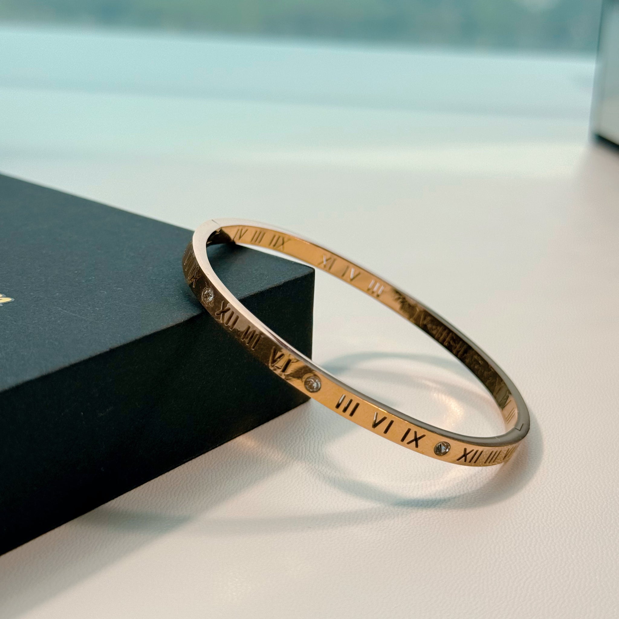 Roman Numeral Bangle – Rose Gold