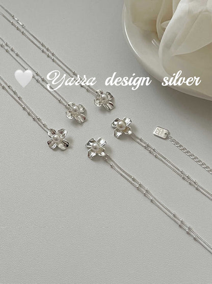 S925 Sterling Silver Clover & Pearl Necklace