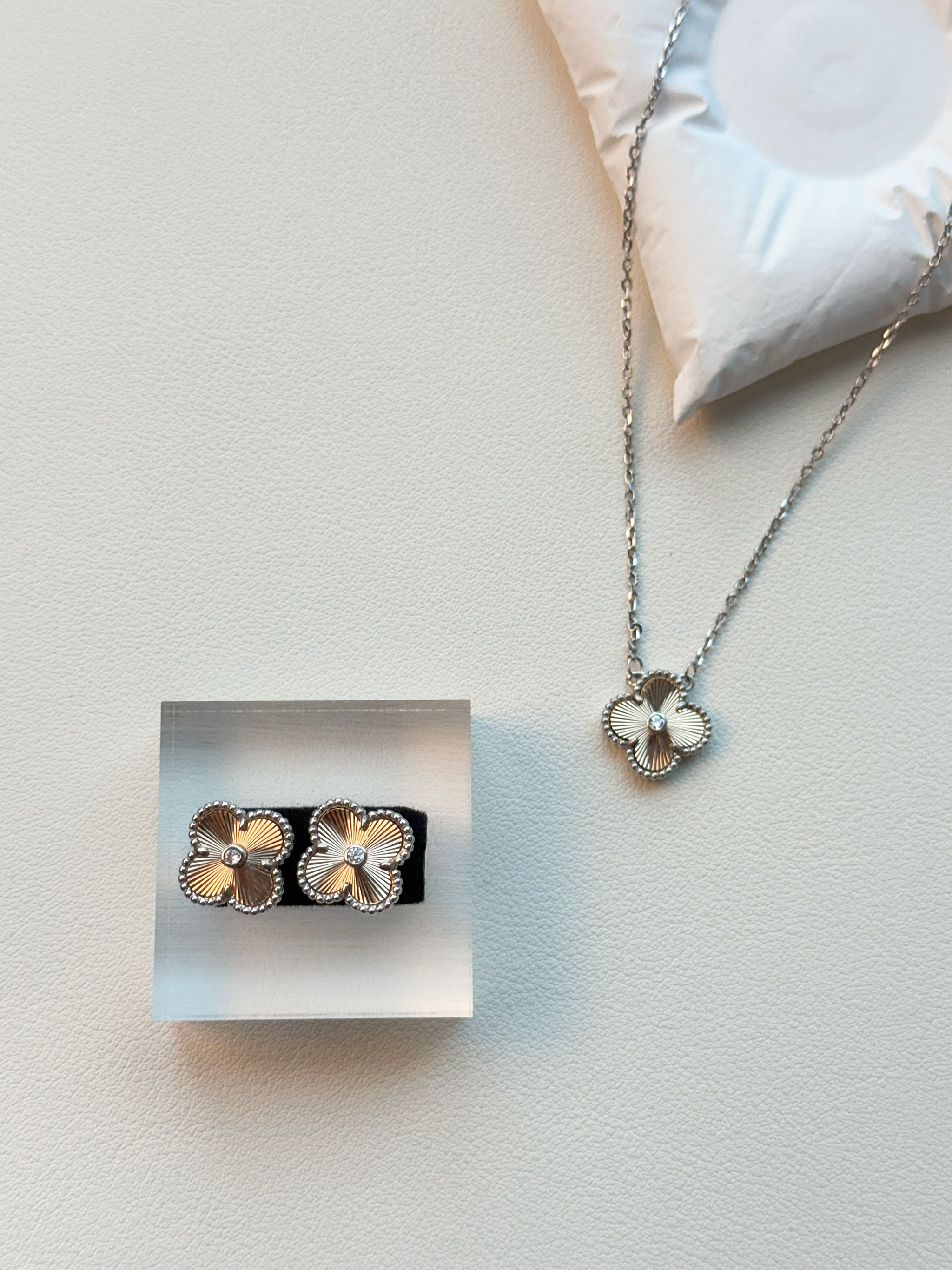 Laser-Cut Clover Necklace & Earrings Set