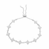 Lucky Clover Bracelet – White Gold Plated, Adjustable Heart Charm