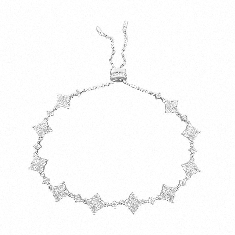 Lucky Clover Bracelet – White Gold Plated, Adjustable Heart Charm