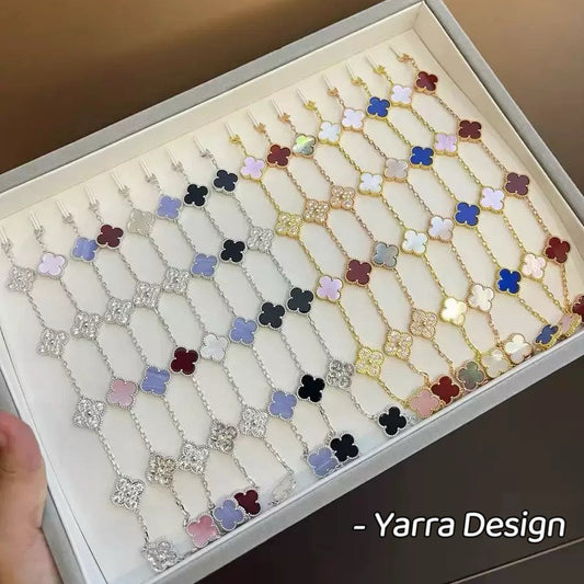 【18K Gold Plated Brass】CNC Lucky Clover Five-Flower Bracelet