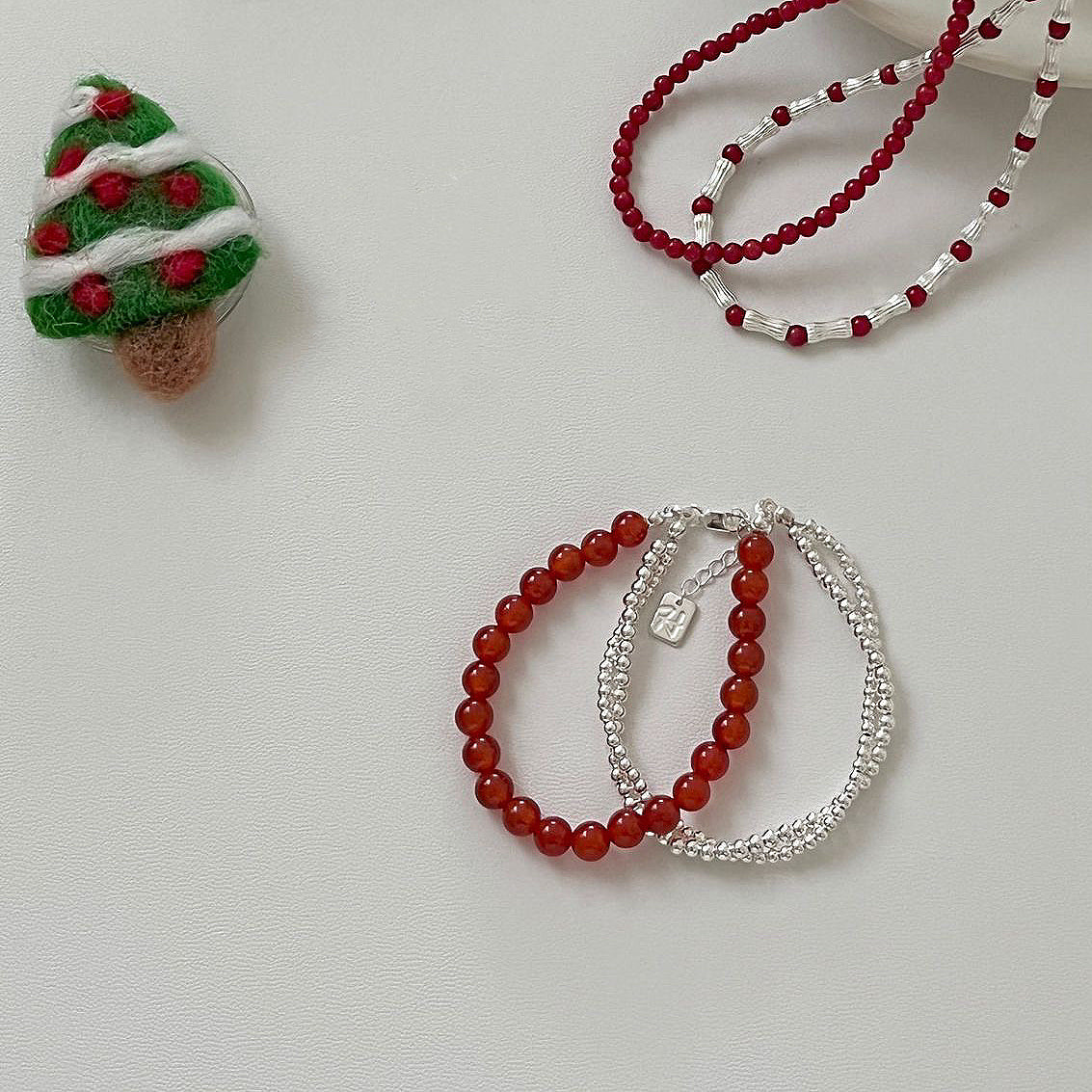 S925 Sterling Silver Red Bead Bracelet – Christmas & New Year Minimal Chic
