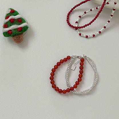 S925 Sterling Silver Red Bead Bracelet – Christmas & New Year Minimal Chic