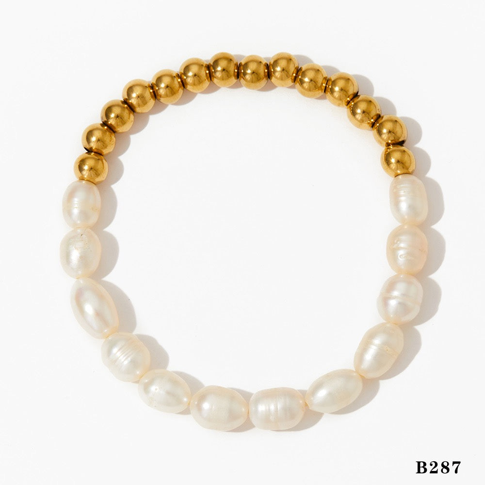 Freshwater Pearl Heart-Stitched Zircon Bracelet