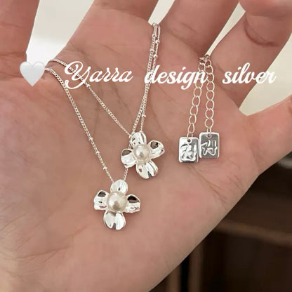 S925 Sterling Silver Clover & Pearl Necklace