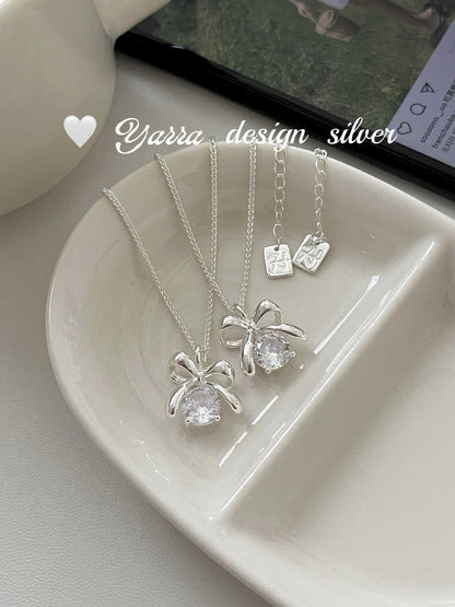 S925 Sterling Silver Bow Necklace – Minimal Chic