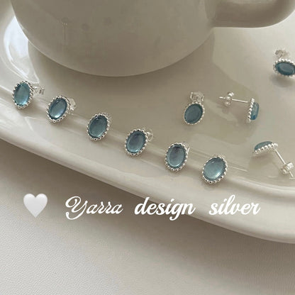 S925 Sterling Silver Oval Aquamarine Stud Earrings