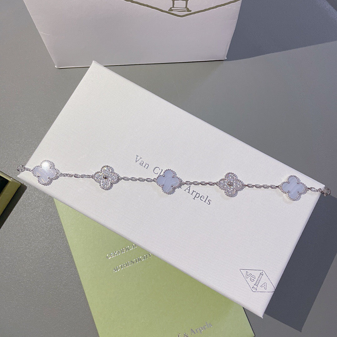 Vintage Alhambra Inspired 5-Motif Bracelet – Amethyst & Diamond Accents