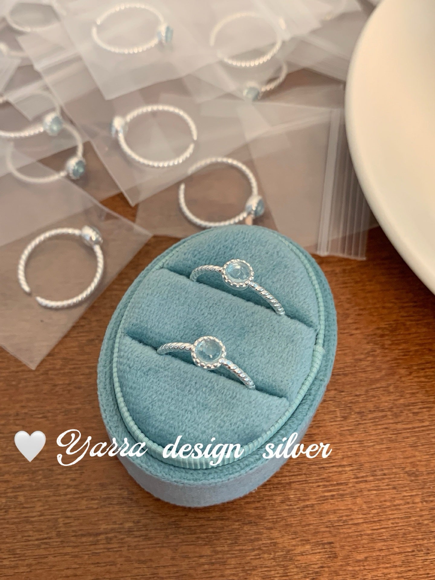 S925 Sterling Silver Aquamarine Twist Open Ring