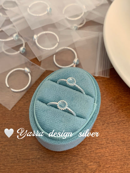 S925 Sterling Silver Aquamarine Twist Open Ring