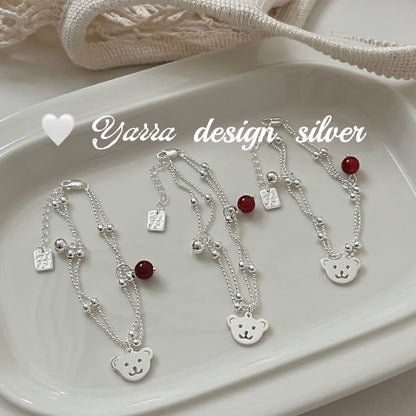Red Agate Bear Charm Bracelet