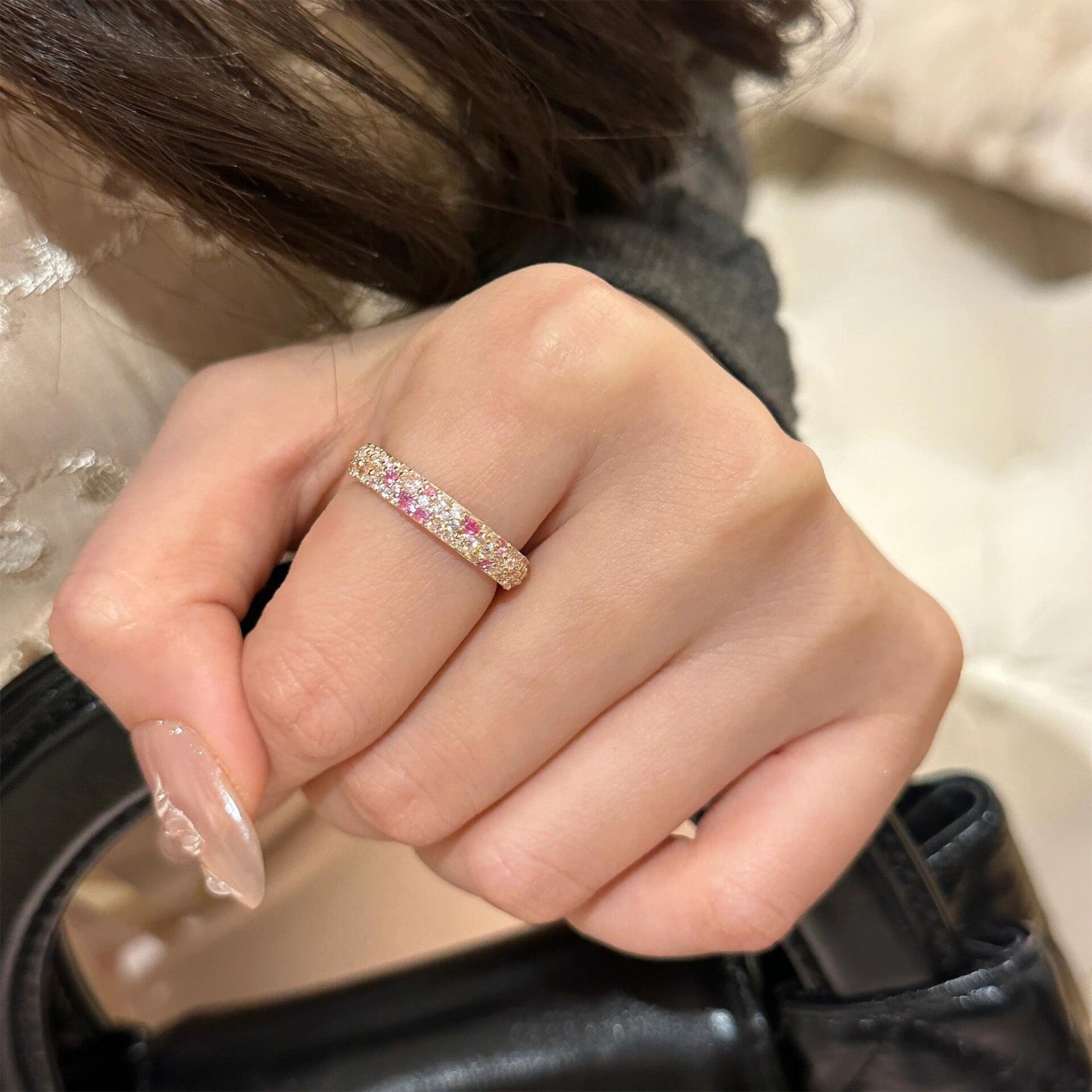 【Premium Quality】S925 Silver Gradient Pink Zircon Ring