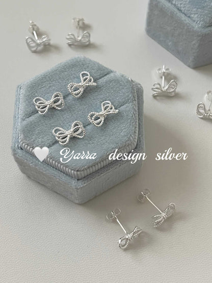 S925 Sterling Silver Layered Hollow Bow & Twist Knot Stud Earrings