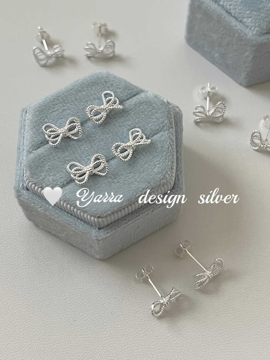 S925 Sterling Silver Layered Hollow Bow & Twist Knot Stud Earrings