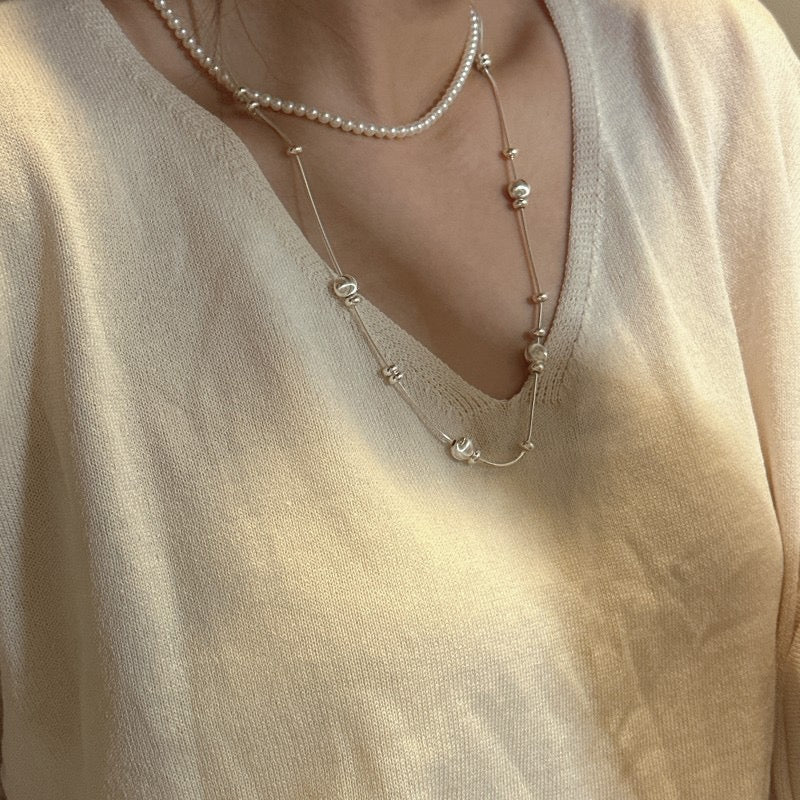 925 Sterling Silver Bow Bead Necklace