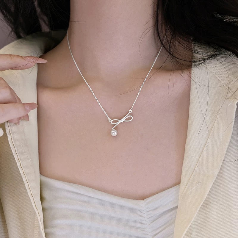 【Premium Quality】925 Sterling Silver Bow Bead Necklace