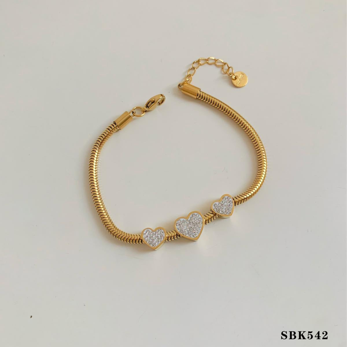 Stacked Combination Diamond-Set Heart Stainless Steel Bracelet