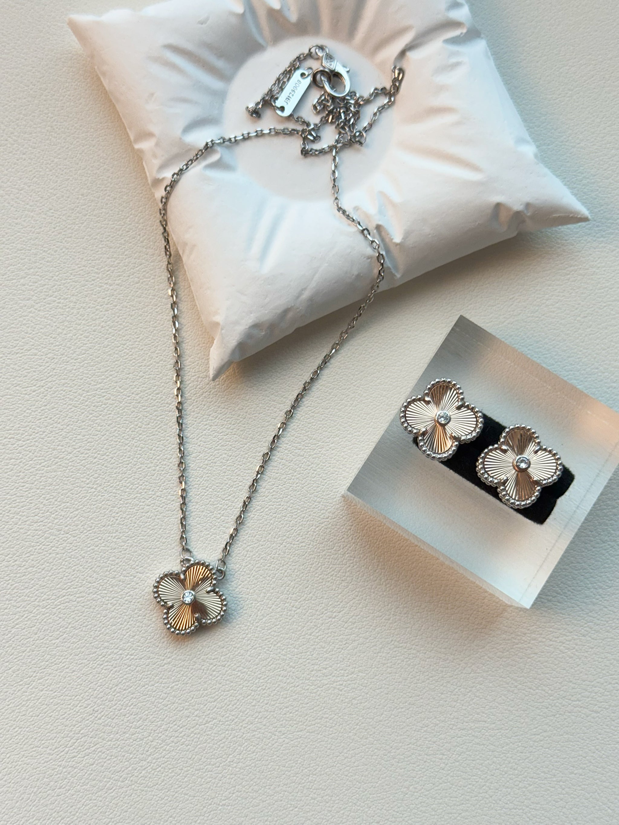 Laser-Cut Clover Necklace & Earrings Set