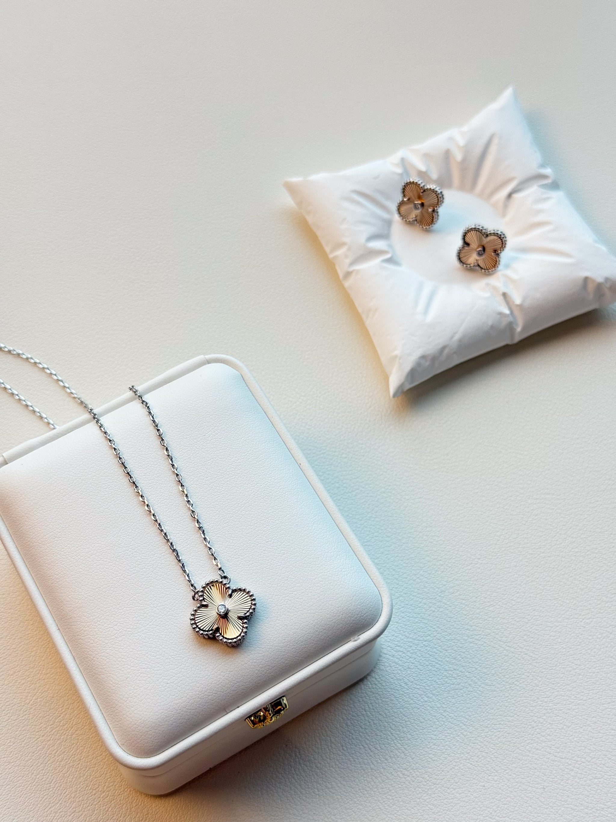 Laser-Cut Clover Necklace & Earrings Set