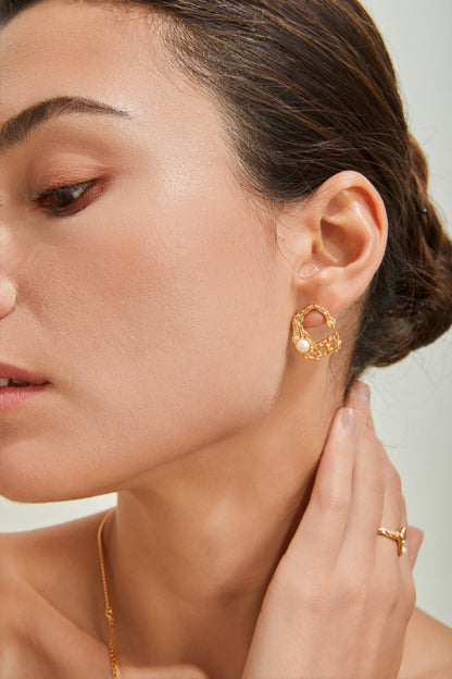 【Premium quality】925 Sterling Silver Liquid Metal Pearl Earrings