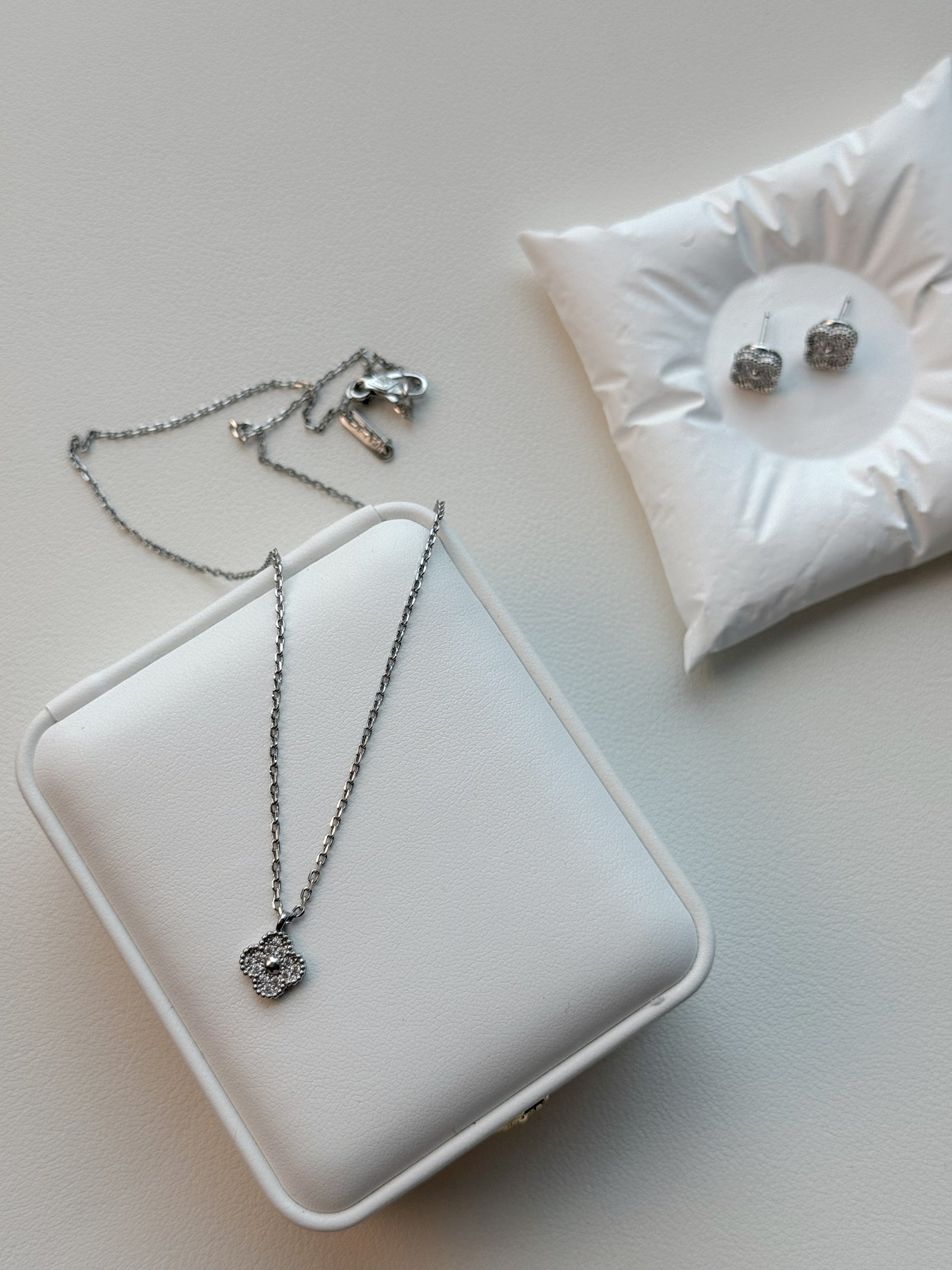 Full Pave Clover Necklace & Earrings