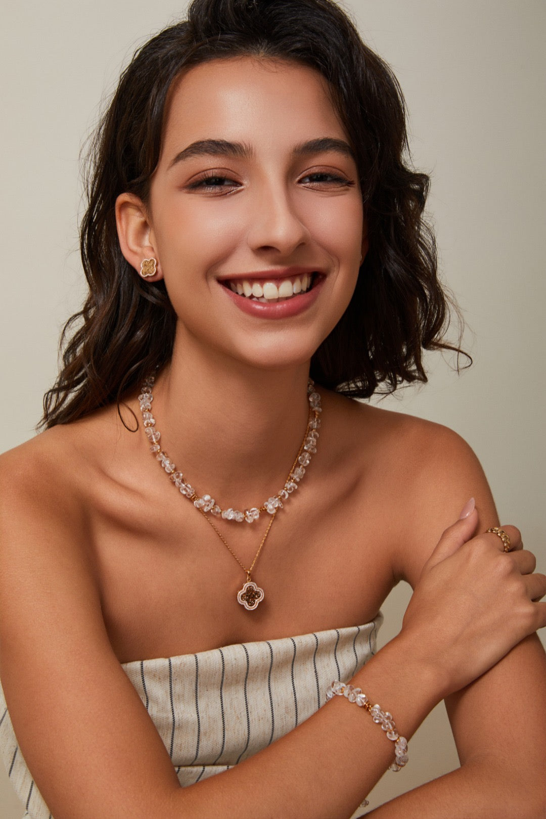 【Premium quality】925 Sterling Silver Vintage Gold Crystal Necklace