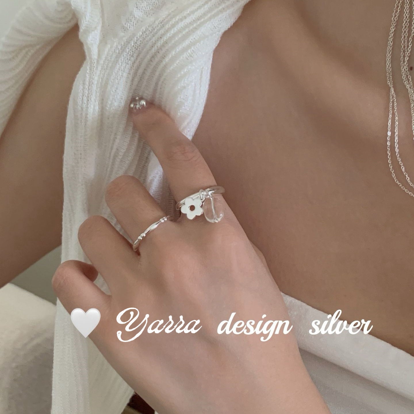 Silver Bloom & Crystal Accent Ring
